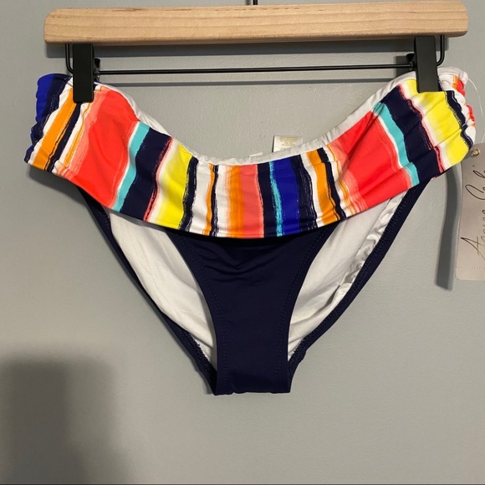 ANNE COLE striped rollover band bikini bot…